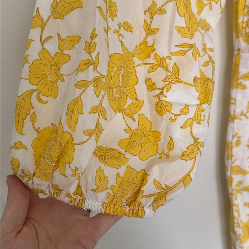 LOFT NWT Yellow 100% Cotton Floral Poplin Shirred Mini Dress - Size 8 - Picture 8 of 8
